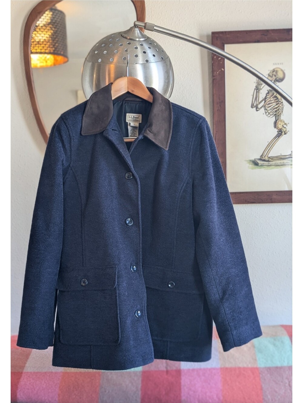 L.L. Bean Wool Blend Barn Chore Jacket Navy Blue Size L